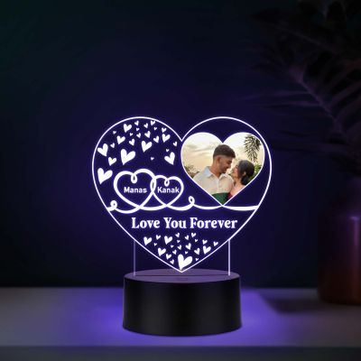 Personalized Heart Photo 3D LED Night Light Custom Name & Picture Lamp with Love You Forever, Quote Anniversary & Birthday Gift for Husband & Wife, Girlfriend Boyfriend (Multi)
